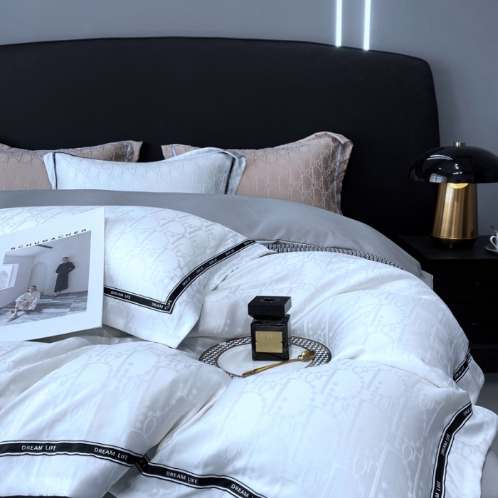 91家纺网 家纺一手货源 找家纺 优悦2023新款提花冰丝系列四件套 莫妮卡-白灰