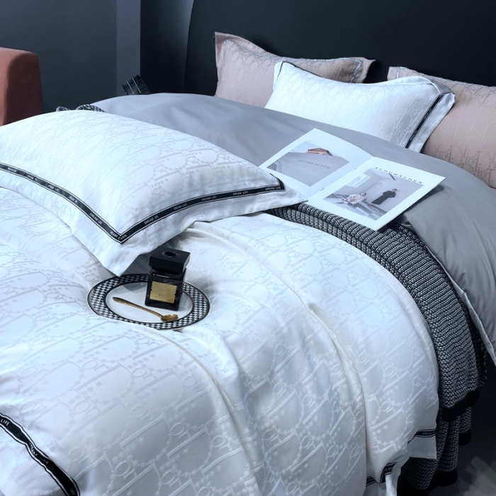 91家纺网 家纺一手货源 找家纺 优悦2023新款提花冰丝系列四件套 莫妮卡-白灰