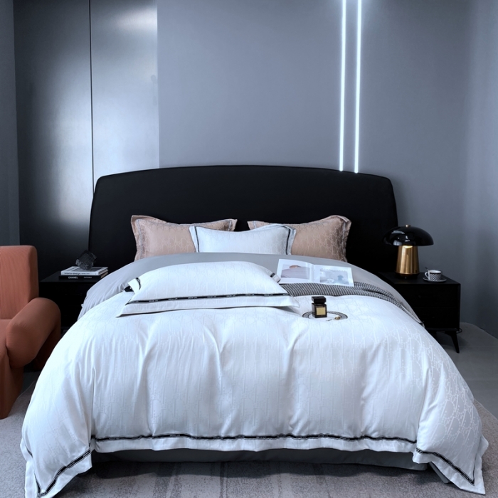 91家纺网 家纺一手货源 找家纺 优悦2023新款提花冰丝系列四件套 莫妮卡-白灰