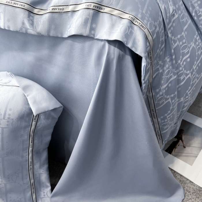 91家纺网 家纺一手货源 找家纺 优悦2023新款提花冰丝系列四件套 莫妮卡-浅蓝