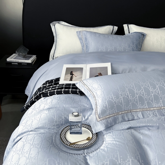 91家纺网 家纺一手货源 找家纺 优悦2023新款提花冰丝系列四件套 莫妮卡-浅蓝