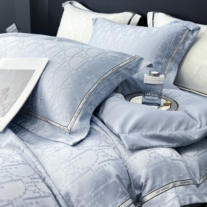 91家纺网 家纺一手货源 找家纺 优悦2023新款提花冰丝系列四件套 莫妮卡-浅蓝