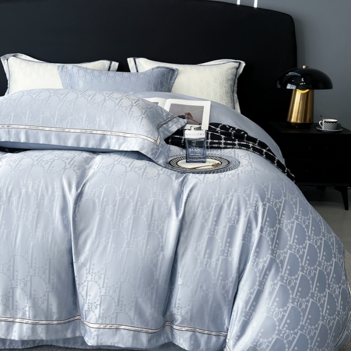 91家纺网 家纺一手货源 找家纺 优悦2023新款提花冰丝系列四件套 莫妮卡-浅蓝