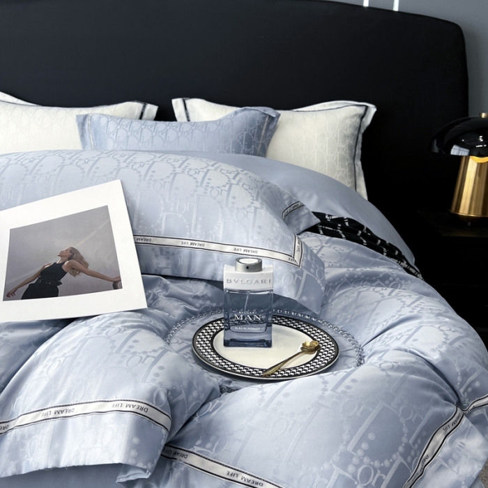 91家纺网 家纺一手货源 找家纺 优悦2023新款提花冰丝系列四件套 莫妮卡-浅蓝