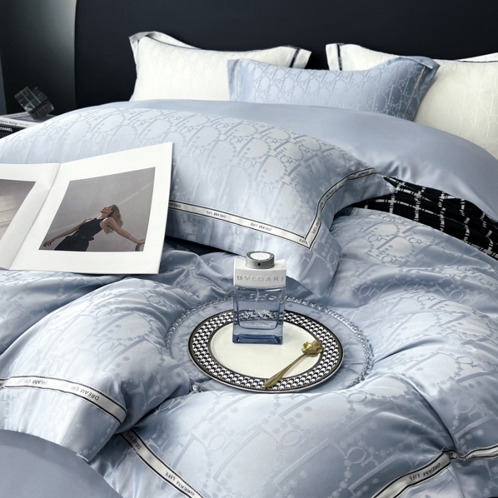 91家纺网 家纺一手货源 找家纺 优悦2023新款提花冰丝系列四件套 莫妮卡-浅蓝