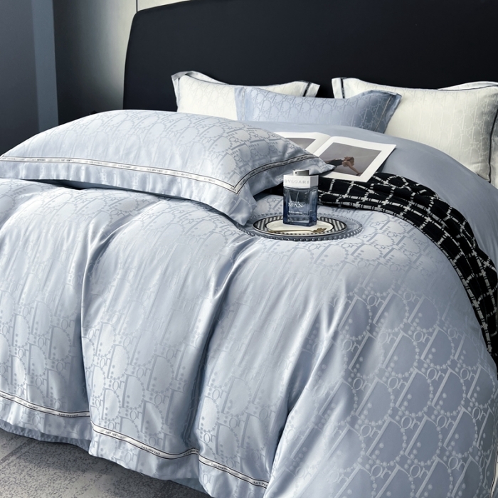 91家纺网 家纺一手货源 找家纺 优悦2023新款提花冰丝系列四件套 莫妮卡-浅蓝