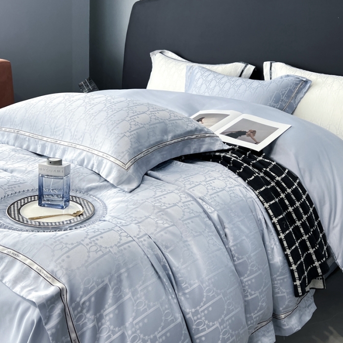 91家纺网 家纺一手货源 找家纺 优悦2023新款提花冰丝系列四件套 莫妮卡-浅蓝