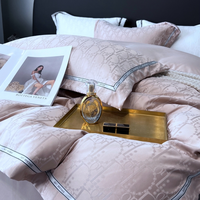 91家纺网 家纺一手货源 找家纺 优悦2023新款提花冰丝系列四件套 莫妮卡-香槟