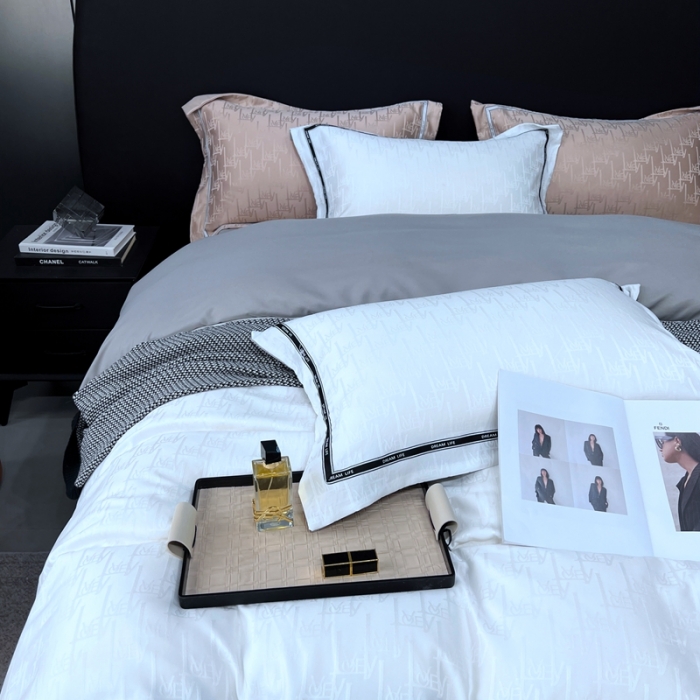 91家纺网 家纺一手货源 找家纺 优悦2023新款提花冰丝系列四件套 娜爱-白灰