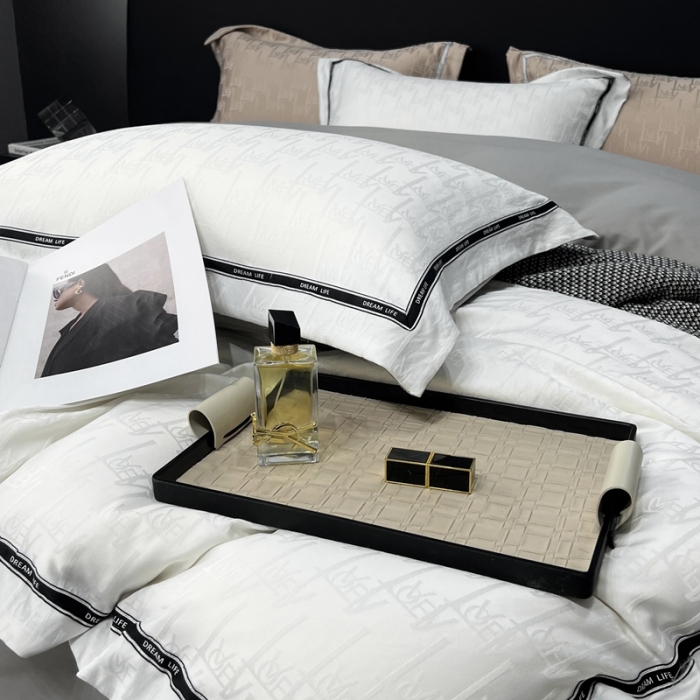 91家纺网 家纺一手货源 找家纺 优悦2023新款提花冰丝系列四件套 娜爱-白灰