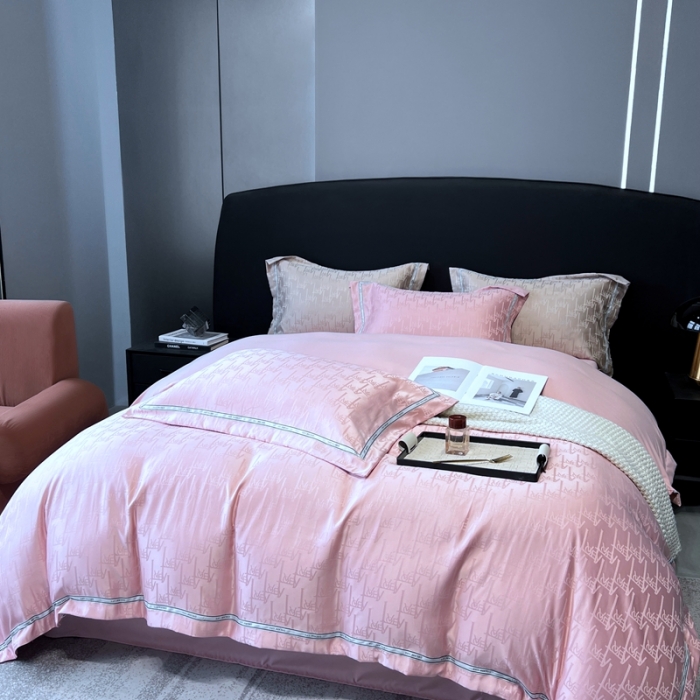 91家纺网 家纺一手货源 找家纺 优悦2023新款提花冰丝系列四件套 娜爱-粉