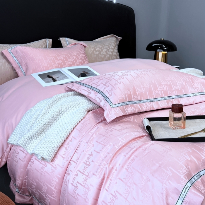 91家纺网 家纺一手货源 找家纺 优悦2023新款提花冰丝系列四件套 娜爱-粉