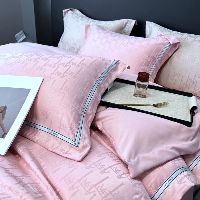 91家纺网 家纺一手货源 找家纺 优悦2023新款提花冰丝系列四件套 娜爱-粉