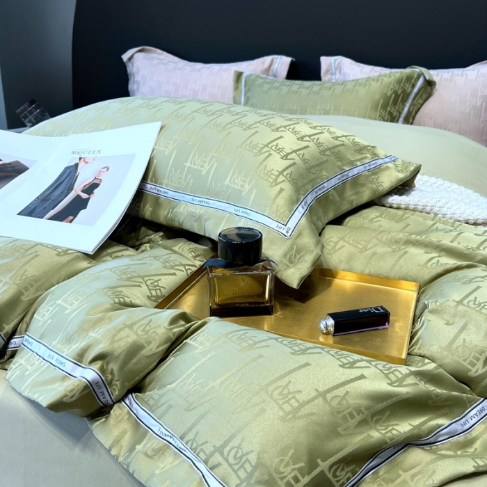 91家纺网 家纺一手货源 找家纺 优悦2023新款提花冰丝系列四件套 娜爱-绿