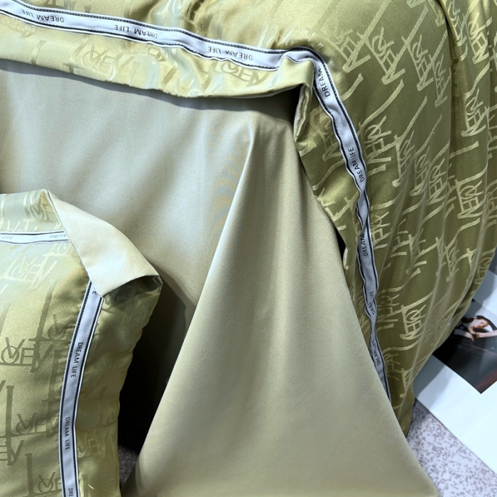 91家纺网 家纺一手货源 找家纺 优悦2023新款提花冰丝系列四件套 娜爱-绿