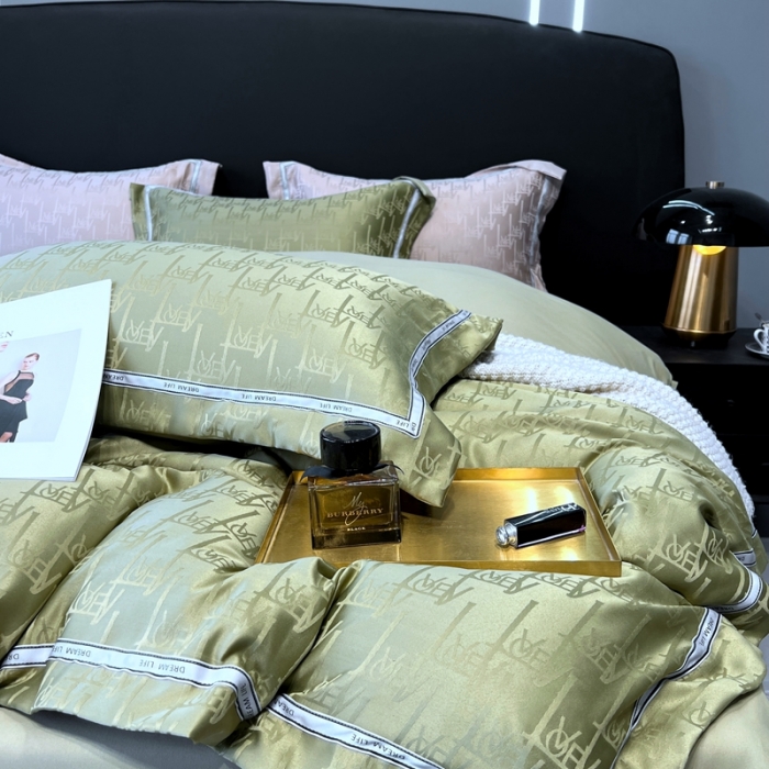 91家纺网 家纺一手货源 找家纺 优悦2023新款提花冰丝系列四件套 娜爱-绿