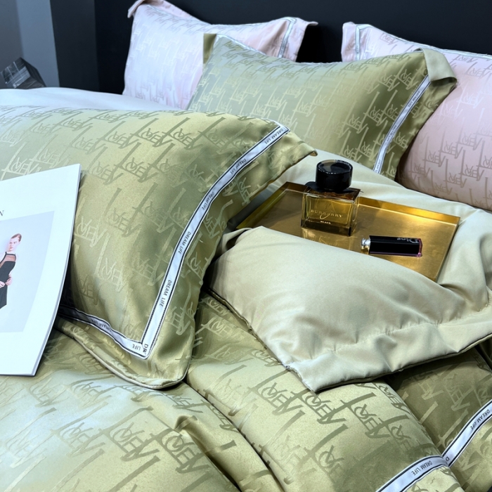 91家纺网 家纺一手货源 找家纺 优悦2023新款提花冰丝系列四件套 娜爱-绿