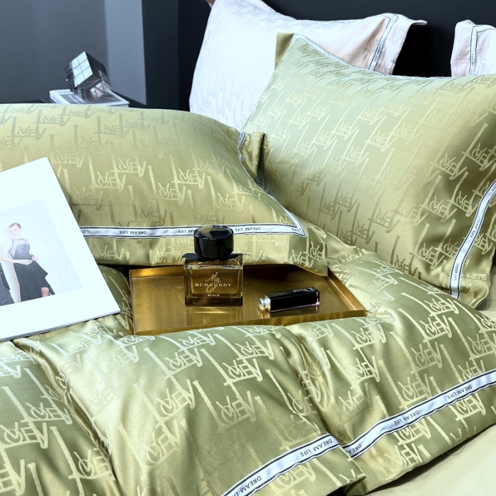 91家纺网 家纺一手货源 找家纺 优悦2023新款提花冰丝系列四件套 娜爱-绿