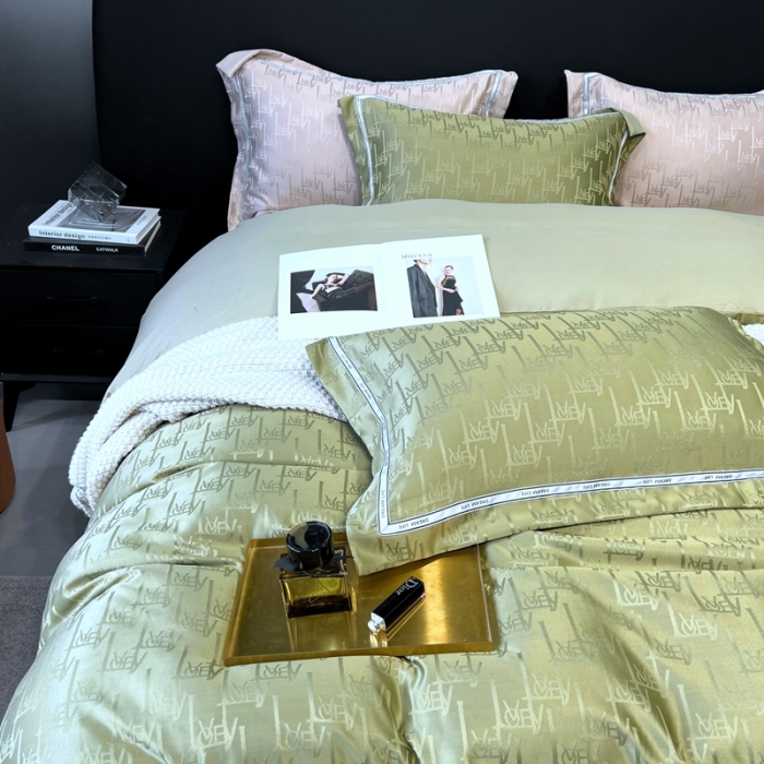 91家纺网 家纺一手货源 找家纺 优悦2023新款提花冰丝系列四件套 娜爱-绿