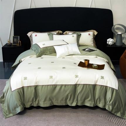 91家纺网 家纺一手货源 找家纺 馨蕊 2023新款100支CR工艺全棉系列四件套棉赫拉 香草绿
