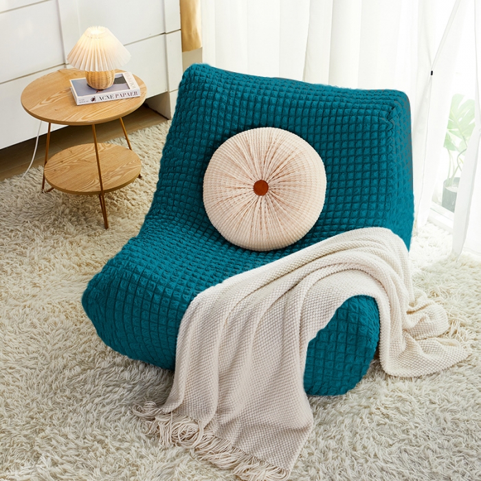 91家纺网 家纺一手货源 找家纺 丝绮鹿 2023新款爆米花懒人毛毛虫沙发全包沙发套四季通用款 黛蓝