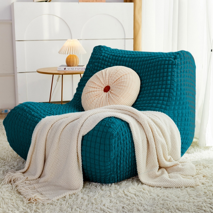 91家纺网 家纺一手货源 找家纺 丝绮鹿 2023新款爆米花懒人毛毛虫沙发全包沙发套四季通用款 黛蓝