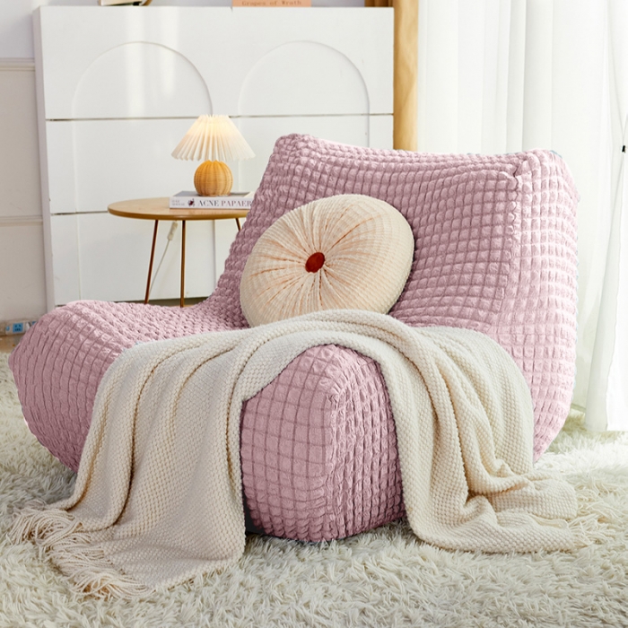 91家纺网 家纺一手货源 找家纺 丝绮鹿 2023新款爆米花懒人毛毛虫沙发全包沙发套四季通用款 粉色