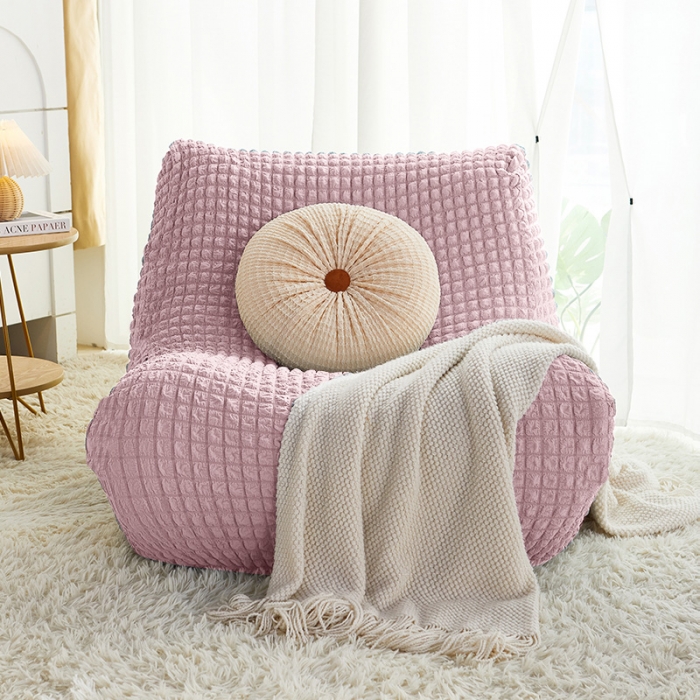 91家纺网 家纺一手货源 找家纺 丝绮鹿 2023新款爆米花懒人毛毛虫沙发全包沙发套四季通用款 粉色