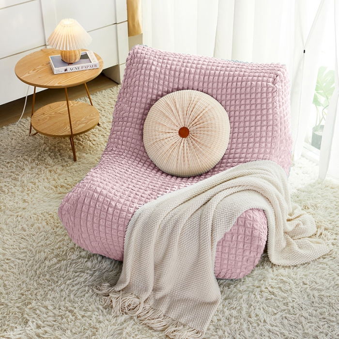 91家纺网 家纺一手货源 找家纺 丝绮鹿 2023新款爆米花懒人毛毛虫沙发全包沙发套四季通用款 粉色