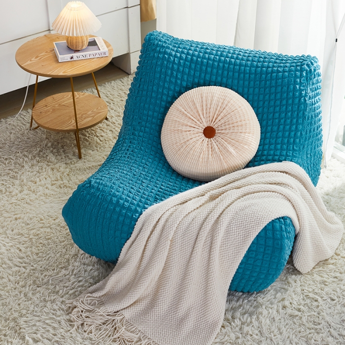 91家纺网 家纺一手货源 找家纺 丝绮鹿 2023新款爆米花懒人毛毛虫沙发全包沙发套四季通用款 湖蓝