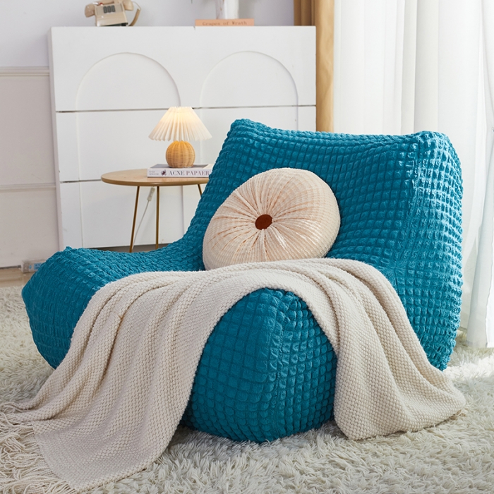 91家纺网 家纺一手货源 找家纺 丝绮鹿 2023新款爆米花懒人毛毛虫沙发全包沙发套四季通用款 湖蓝