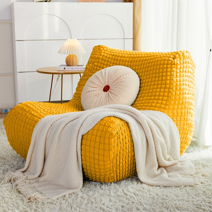 91家纺网 家纺一手货源 找家纺 丝绮鹿 2023新款爆米花懒人毛毛虫沙发全包沙发套四季通用款 姜黄