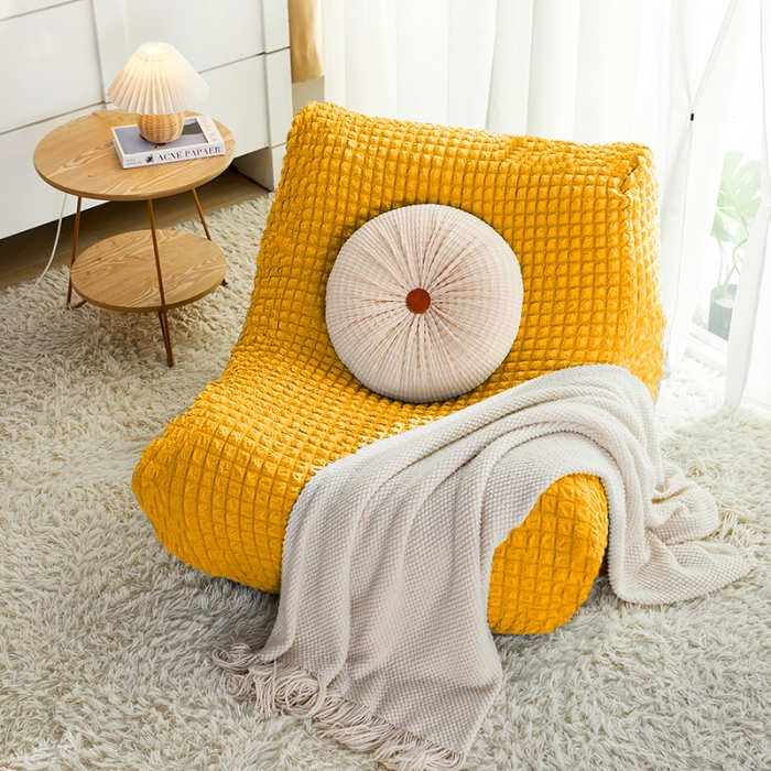 91家纺网 家纺一手货源 找家纺 丝绮鹿 2023新款爆米花懒人毛毛虫沙发全包沙发套四季通用款 姜黄