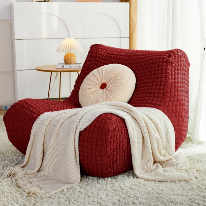 91家纺网 家纺一手货源 找家纺 丝绮鹿 2023新款爆米花懒人毛毛虫沙发全包沙发套四季通用款 酒红