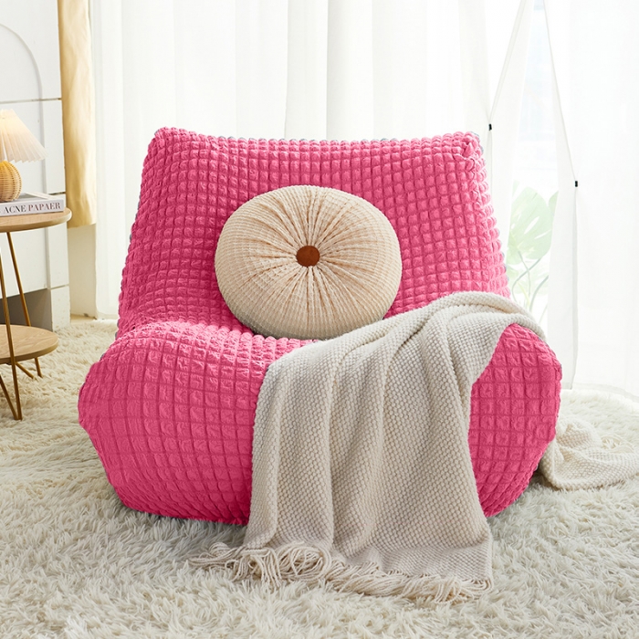 91家纺网 家纺一手货源 找家纺 丝绮鹿 2023新款爆米花懒人毛毛虫沙发全包沙发套四季通用款 玫红