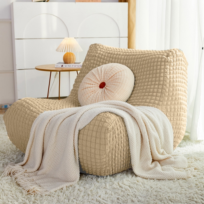 91家纺网 家纺一手货源 找家纺 丝绮鹿 2023新款爆米花懒人毛毛虫沙发全包沙发套四季通用款 米黄