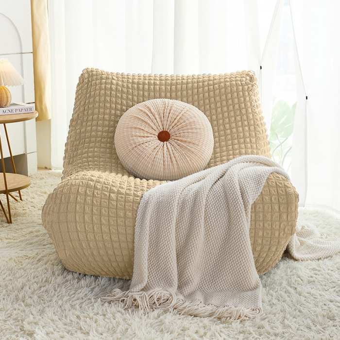 91家纺网 家纺一手货源 找家纺 丝绮鹿 2023新款爆米花懒人毛毛虫沙发全包沙发套四季通用款 米黄