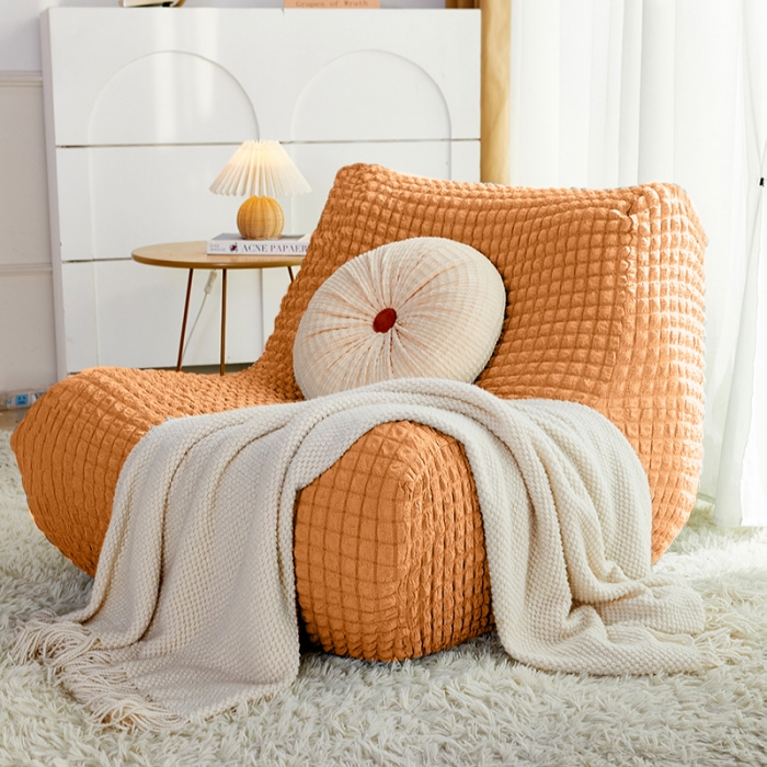 91家纺网 家纺一手货源 找家纺 丝绮鹿 2023新款爆米花懒人毛毛虫沙发全包沙发套四季通用款 蜜橙