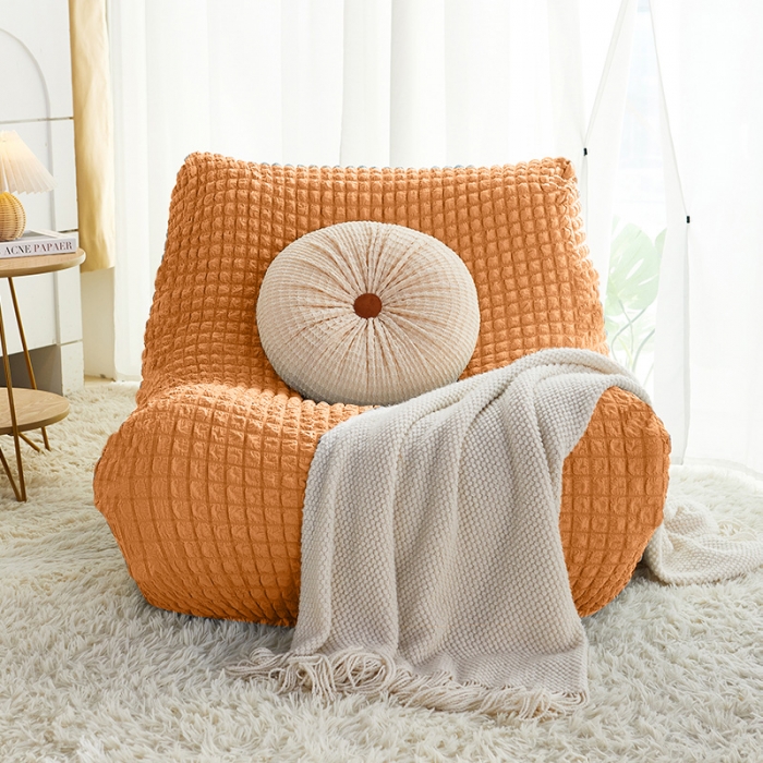 91家纺网 家纺一手货源 找家纺 丝绮鹿 2023新款爆米花懒人毛毛虫沙发全包沙发套四季通用款 蜜橙