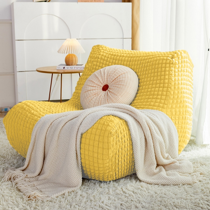 91家纺网 家纺一手货源 找家纺 丝绮鹿 2023新款爆米花懒人毛毛虫沙发全包沙发套四季通用款 柠檬黄