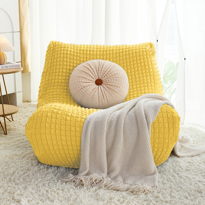 91家纺网 家纺一手货源 找家纺 丝绮鹿 2023新款爆米花懒人毛毛虫沙发全包沙发套四季通用款 柠檬黄