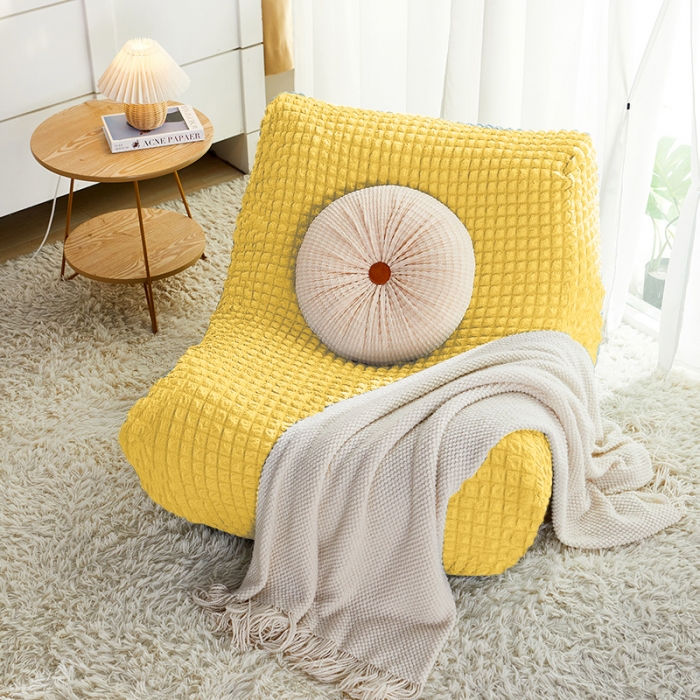 91家纺网 家纺一手货源 找家纺 丝绮鹿 2023新款爆米花懒人毛毛虫沙发全包沙发套四季通用款 柠檬黄