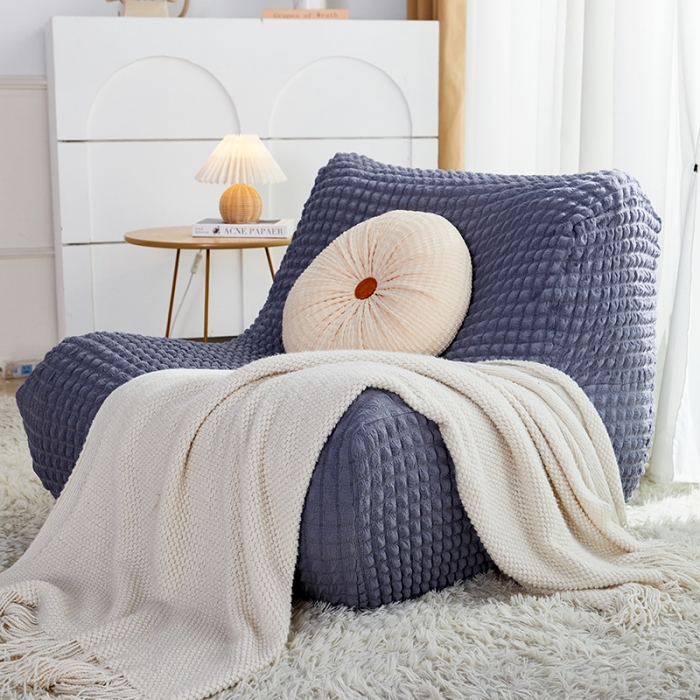 91家纺网 家纺一手货源 找家纺 丝绮鹿 2023新款爆米花懒人毛毛虫沙发全包沙发套四季通用款 碳灰