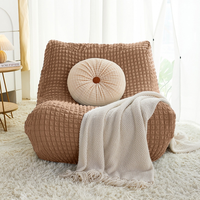 91家纺网 家纺一手货源 找家纺 丝绮鹿 2023新款爆米花懒人毛毛虫沙发全包沙发套四季通用款 驼色