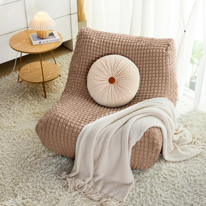 91家纺网 家纺一手货源 找家纺 丝绮鹿 2023新款爆米花懒人毛毛虫沙发全包沙发套四季通用款 驼色