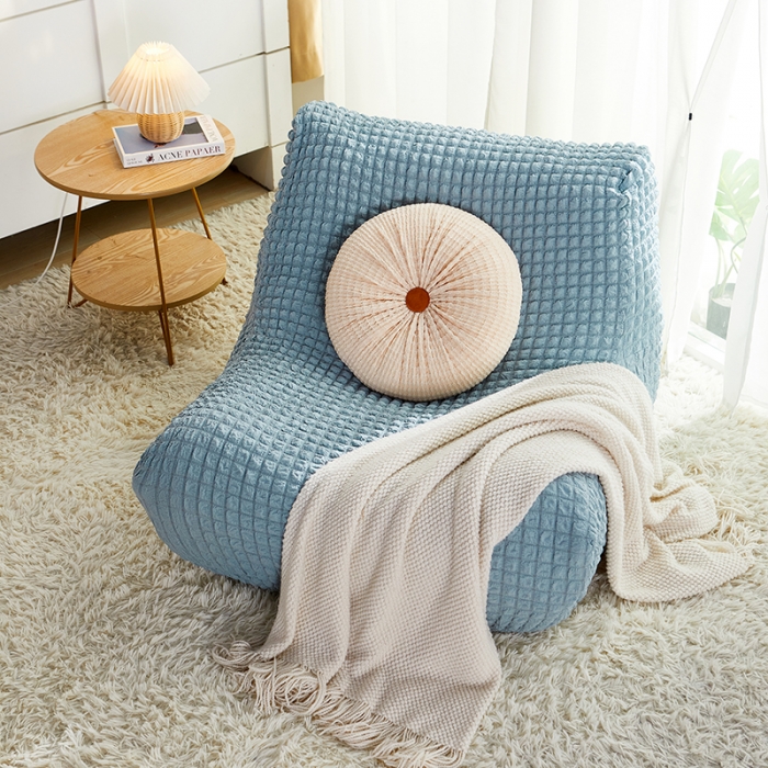 91家纺网 家纺一手货源 找家纺 丝绮鹿 2023新款爆米花懒人毛毛虫沙发全包沙发套四季通用款 雾霾蓝