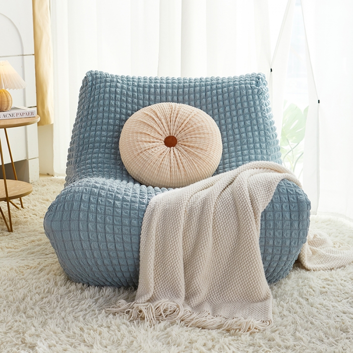 91家纺网 家纺一手货源 找家纺 丝绮鹿 2023新款爆米花懒人毛毛虫沙发全包沙发套四季通用款 雾霾蓝