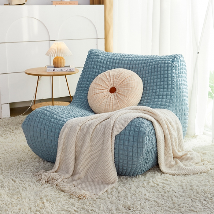 91家纺网 家纺一手货源 找家纺 丝绮鹿 2023新款爆米花懒人毛毛虫沙发全包沙发套四季通用款 雾霾蓝