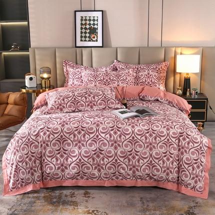 91家纺网 家纺一手货源 找家纺 （总）富之航  2023新款纯棉四件套60支拼色印花四件套