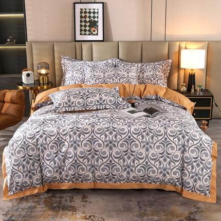 91家纺网 家纺一手货源 找家纺 （总）富之航  2023新款纯棉四件套60支拼色印花四件套